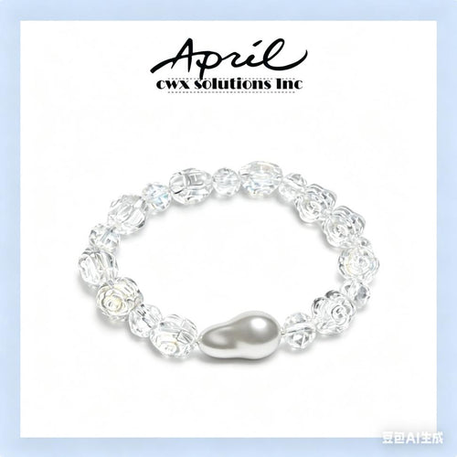 Clear Rose Crystal & Baroque Pearl Stretch Bracelet