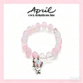 Pastel Pink Glass Crystal Beaded Bracelet with Iridescent Butterfly Charm