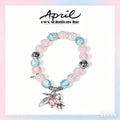Pink & Blue Glass Crystal Beaded Bracelet with Butterfly Charm