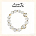 Clear Crackle Glass Crystal Beaded Bracelet with Gold Plated Accents