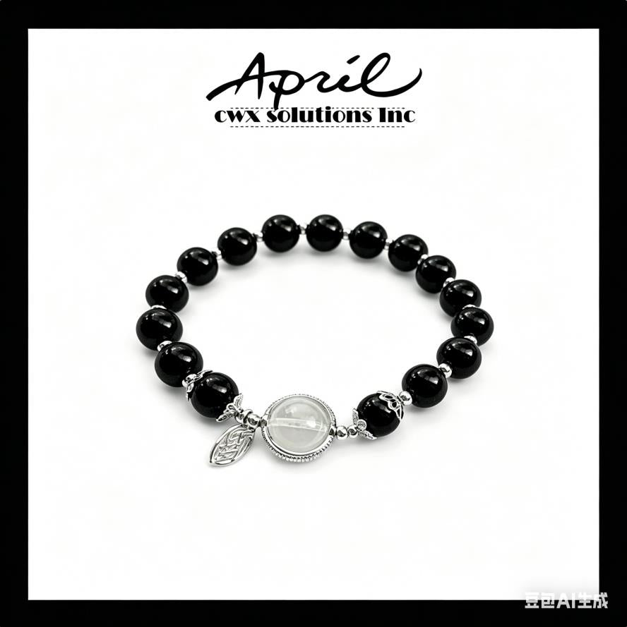 Black & Clear Glass Crystal Good-Luck Charm Bracelet