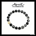 Black & Crackle-Effect Glass Crystal Beaded Bracelet with Yellow Crystal Accent
