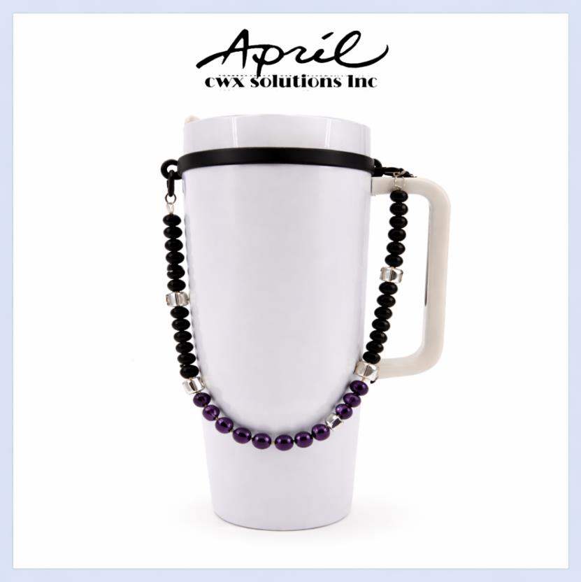 Black Glass Crystal Beaded Tumbler Handle Strap Short