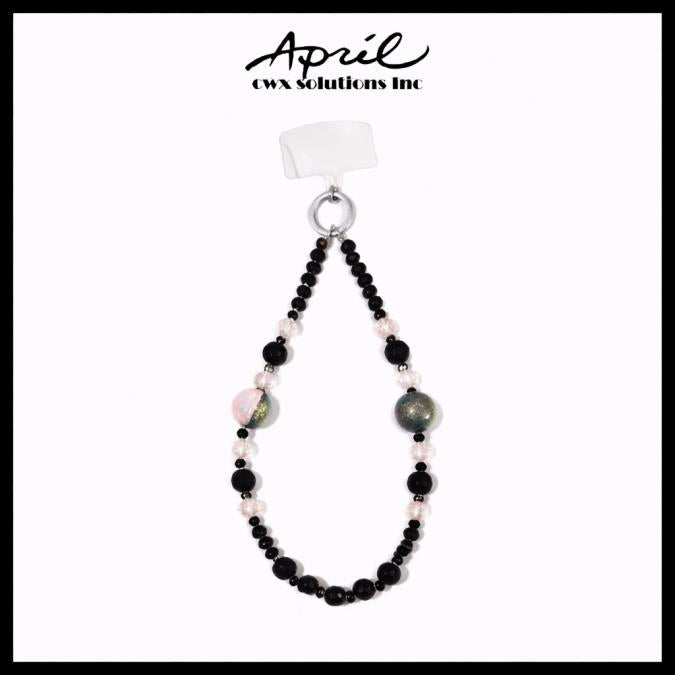 Black Pink Gradient Dual Strand Beaded Phone Charm Short