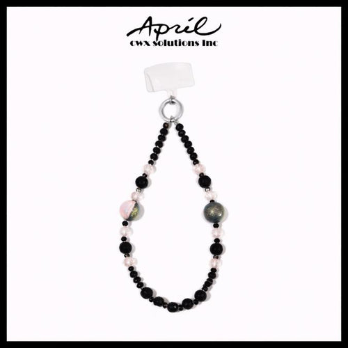 Black Pink Gradient Dual Strand Beaded Phone Charm Short