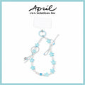 Blue Star Pearl Beaded Phone Charm with Silver Bow