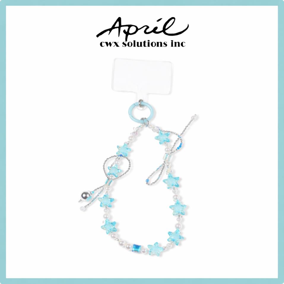 Blue Star Pearl Beaded Phone Charm with Silver Bow