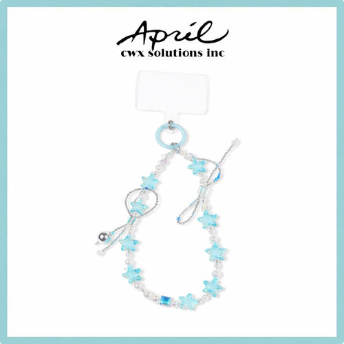 Blue Star Pearl Beaded Phone Charm with Silver Bow