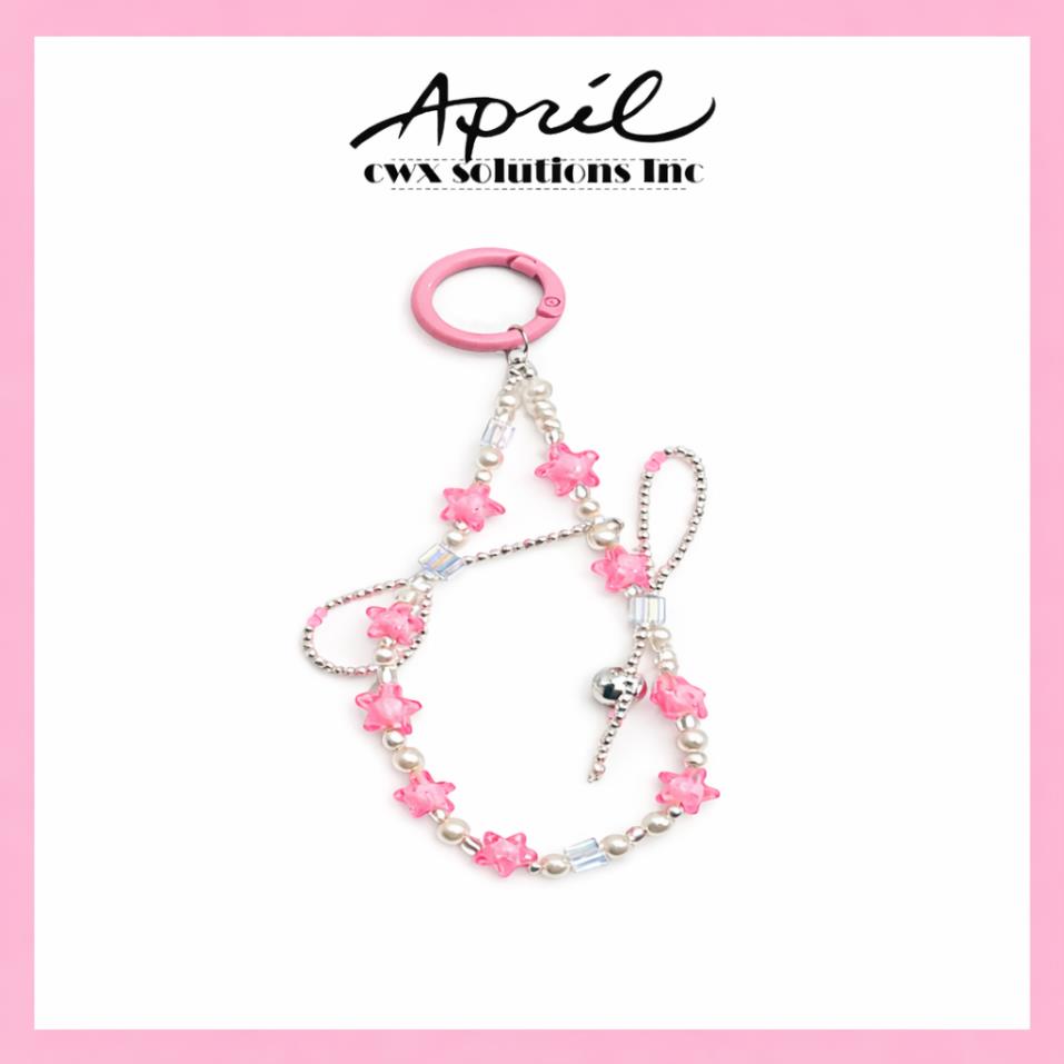 Pink Star Pearl Beaded Phone Charm with Bow Detail