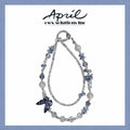 Silver Blue Butterfly Crystal Beaded Phone Charm