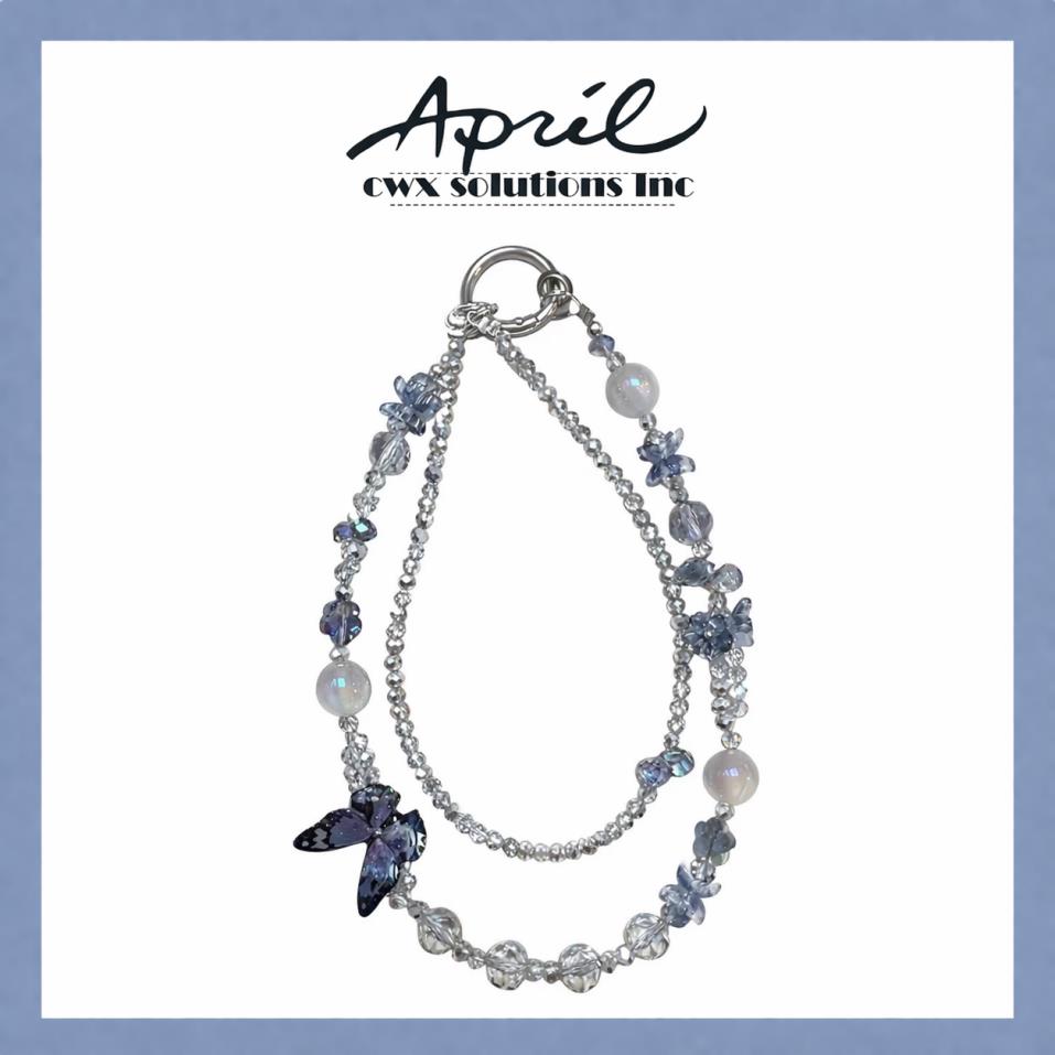 Silver Blue Butterfly Crystal Beaded Phone Charm