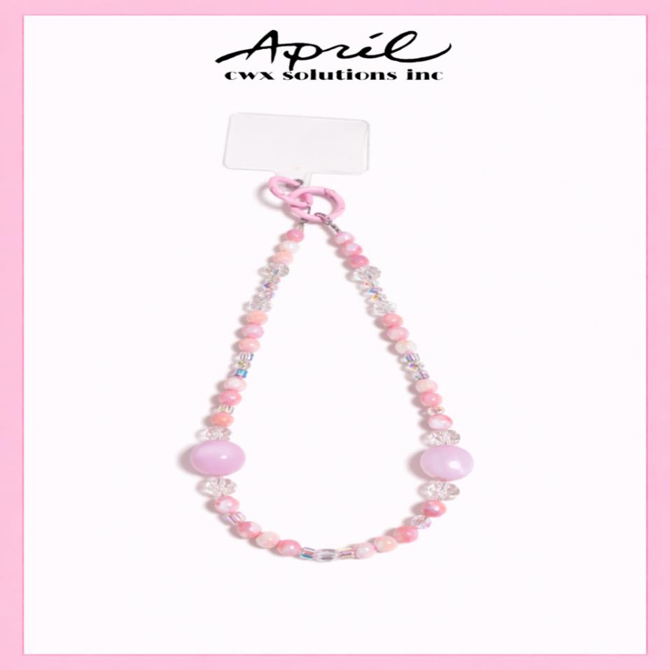 Blush Pink Faceted Beaded Phone Charm with Iridescent Accents