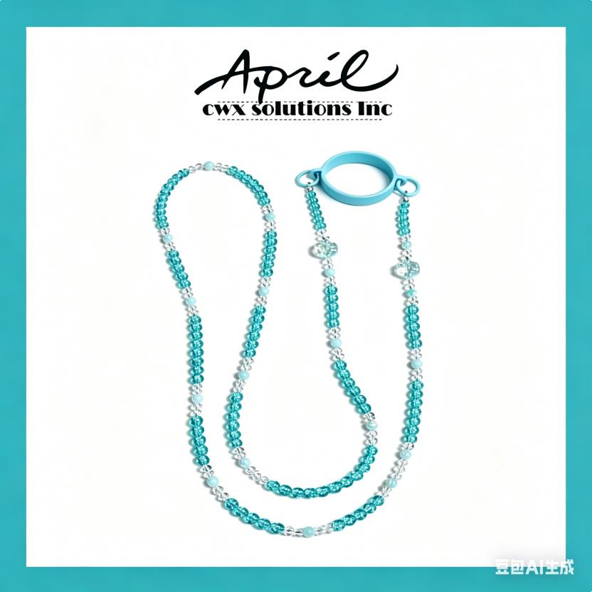 Aqua Blue Crystal Beaded Crossbody Lanyard with Paw Long