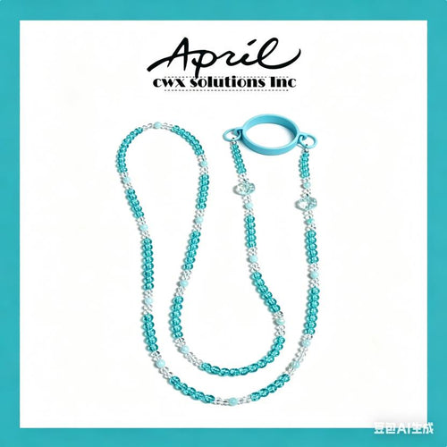 Aqua Blue Crystal Beaded Crossbody Lanyard with Paw Long