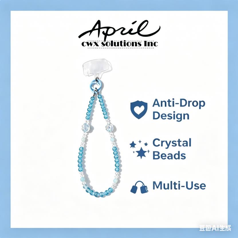 Aqua Blue Crystal Beaded Short Handle Strap with Paw