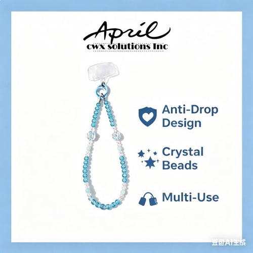 Aqua Blue Crystal Beaded Short Handle Strap with Paw