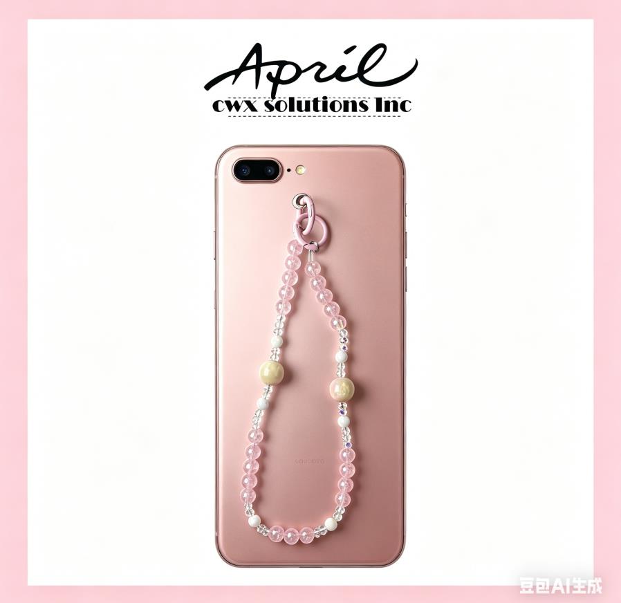 Blush Pink Crackle Beaded Phone Charm with Pastel Accents Short