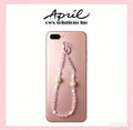 Pink Glass Crystal Beaded Short Handle Strap with Silicone Ring