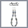 Dark Grey Emerald Cut Crystal Phone Strap with Silver Filigree Accents