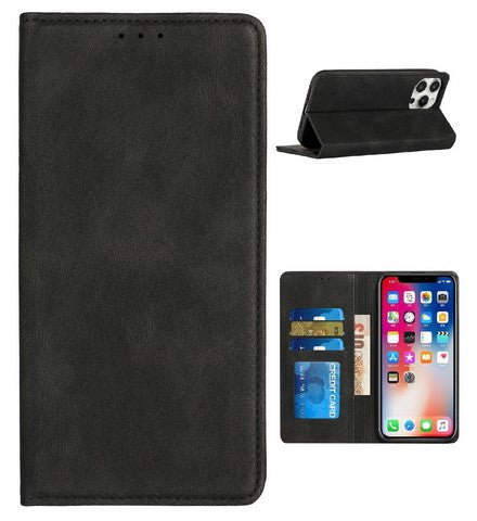 Compatible with iPhone 16 Plus 6.7 Premium Vegan Leather Magnetic Closure Wallet Black(Premium Package)