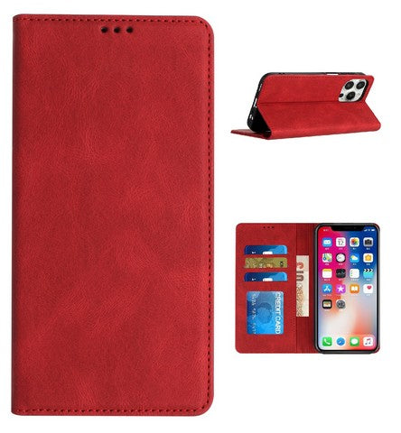 Compatible with iPhone 16 Plus 6.7 Premium Vegan Leather Magnetic Closure Wallet Red(Premium Package)