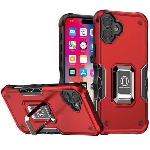 Compatible with iPhone 16 Plus 6.7 Hybrid Shockproof Magnetic RingStand case Red(Premium Package)