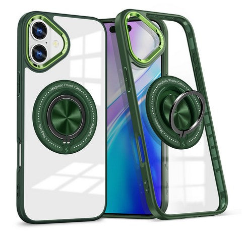 Compatible with iPhone 16 Plus 6.7 Magnetic Ring case w/ Rotate Ring Stand Green(Premium Package)