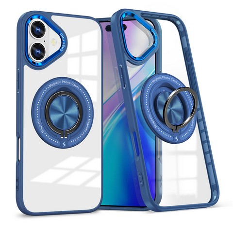 Compatible with iPhone 16 Plus 6.7 Magnetic Ring case w/ Rotate Ring Stand Blue(Premium Package)