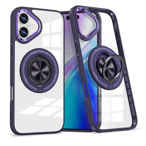 Compatible with iPhone 16 Plus 6.7 Magnetic Ring case w/ Rotate Ring Stand Purple(Premium Package)