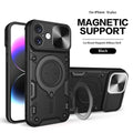 Compatible with iPhone 16 Plus 6.7 Twisting Magnetic Ring Stand Case w/Camera cover Black(Premium Package)