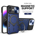 Compatible with iPhone 16 Plus 6.7 Twisting Magnetic Ring Stand Case w/Camera cover Blue(Premium Package)