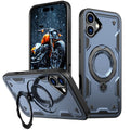 Compatible with iPhone 16 Plus 6.7 Hybrid Case w/Large Twisting Magnetic Ring Stand Blue(Premium Package)