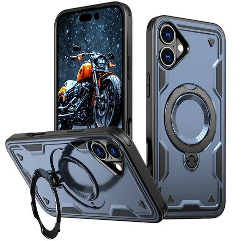 Compatible with iPhone 16 Plus 6.7 Hybrid Case w/Large Twisting Magnetic Ring Stand Blue(Premium Package)