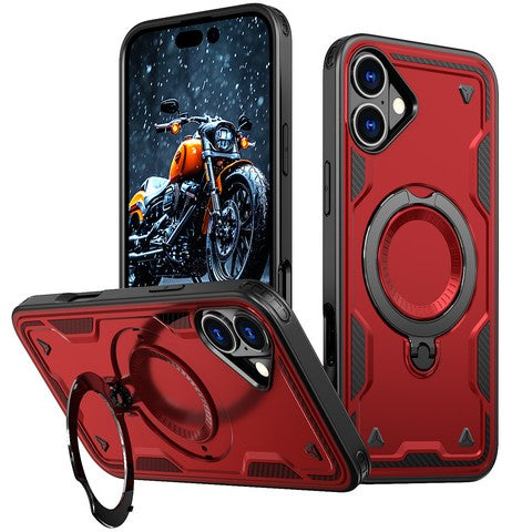 Compatible with iPhone 16 Plus 6.7 Hybrid Case w/Large Twisting Magnetic Ring Stand Red(Premium Package)