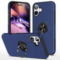 Compatible with iPhone 16 Plus 6.7 Oil Painted Case w/Flat Magnetic Ring Stand Blue (Premium Package)