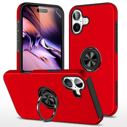 Compatible with iPhone 16 Plus 6.7 Oil Painted Case w/Flat Magnetic Ring Stand Red (Premium Package)
