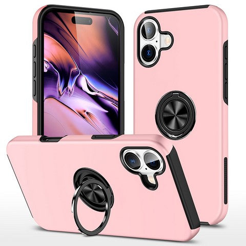 Compatible with iPhone 16 Plus 6.7 Oil Painted Case w/Flat Magnetic Ring Stand Pink (Premium Package)