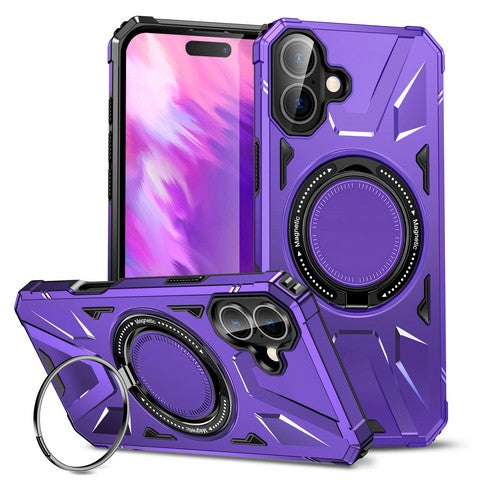 Compatible with iPhone 16 Plus 6.7 Tough Case w/Large Rotating Magnetic Ring Stand Purple(Premium Package)