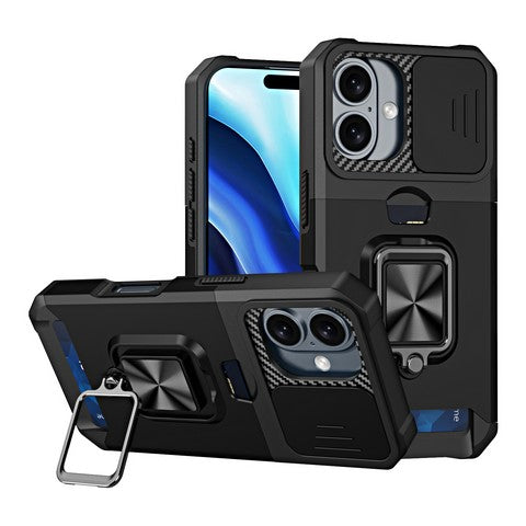 Compatible with iPhone 16 Plus 6.7 Magnetic Kickstand W/ Sliding Camera Cover Card Slot(Premium Package)