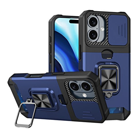 Compatible with iPhone 16 Plus 6.7 Magnetic Kickstand W/ Sliding Camera Cover Card Slot(Premium Package)