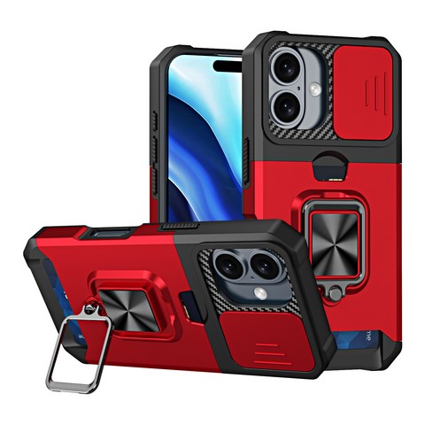 Compatible with iPhone 16 Plus 6.7 Magnetic Kickstand W/ Sliding Camera Cover Card Slot(Premium Package)