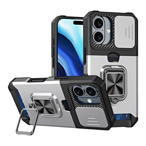 Compatible with iPhone 16 Plus 6.7 Magnetic Kickstand W/ Sliding Camera Cover Card Slot(Premium Package)