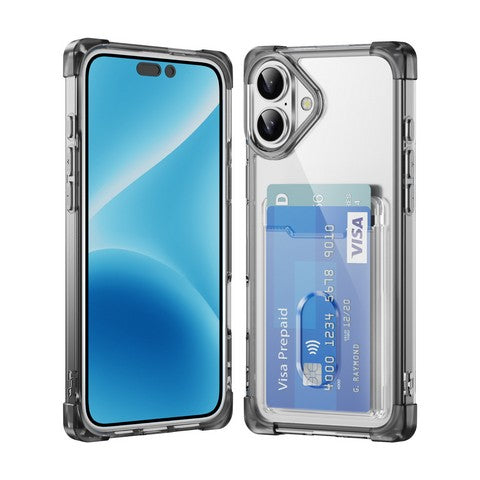 Compatible with iPhone 16 Plus 6.7 Corner Bumper Case w/Card Slot Black(Premium Package)