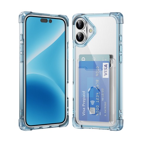 Compatible with iPhone 16 Plus 6.7 Corner Bumper Case w/Card Slot Blue(Premium Package)