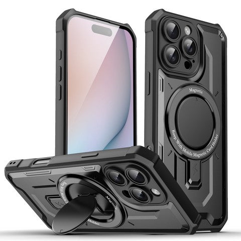 Compatible with iPhone 16 Plus 6.7 Tuff Case Magnetic Ring w/ Folding Stand Holder Black(Premium Package)