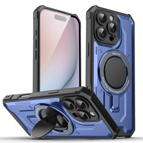 Compatible with iPhone 16 Plus 6.7 Tuff Case Magnetic Ring w/ Folding Stand Holder Blue(Premium Package)