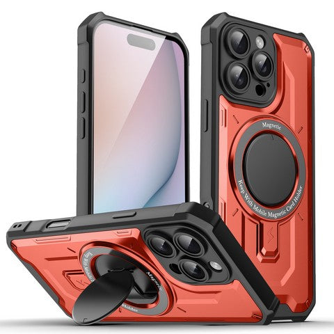 Compatible with iPhone 16 Plus 6.7 Tuff Case Magnetic Ring w/ Folding Stand Holder Red(Premium Package)
